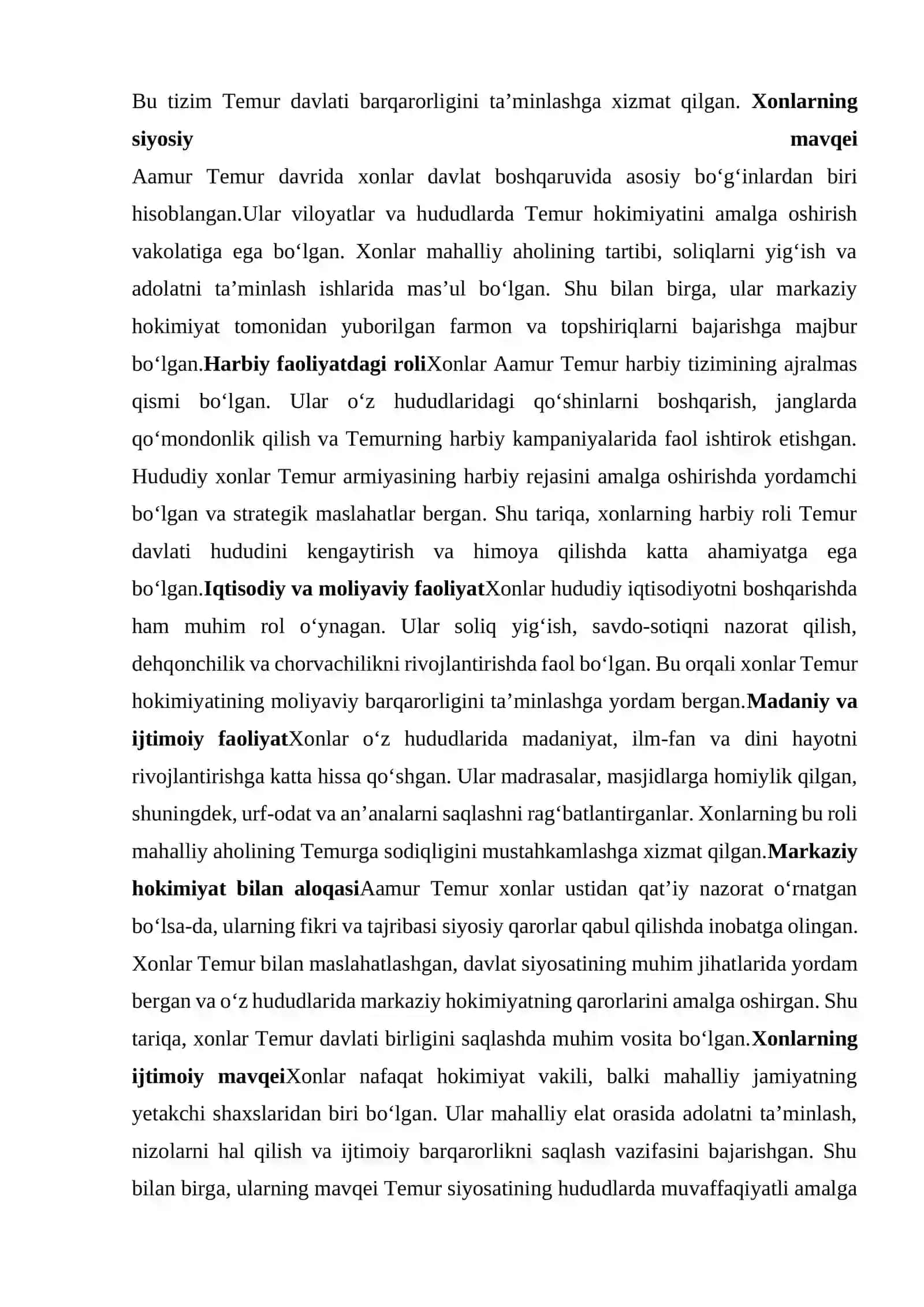 Amir Temur davrida xonlar faoliyati 2