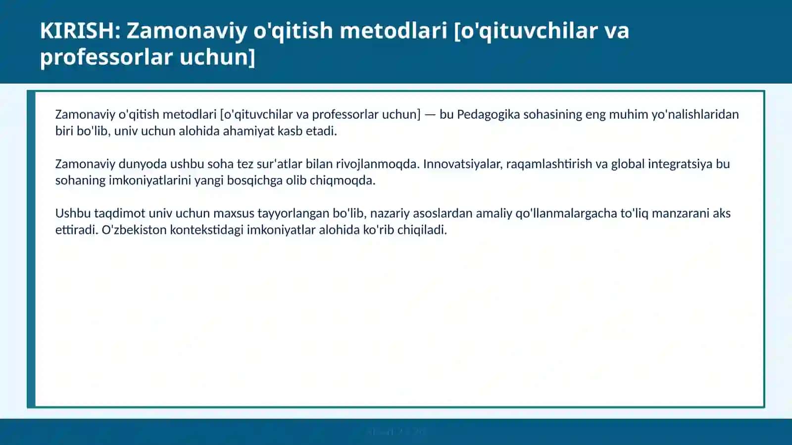Zamonaviy o'qitish metodlari [o'qituvchilar va professorlar uchun] 2