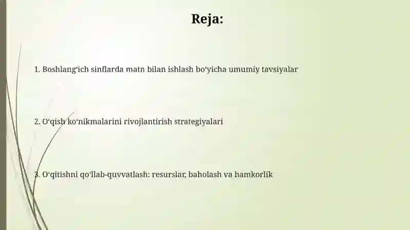 Boshlang'ich sinflarda matn ustida ishlash yuzasidan umumiy tavsiyalar 2