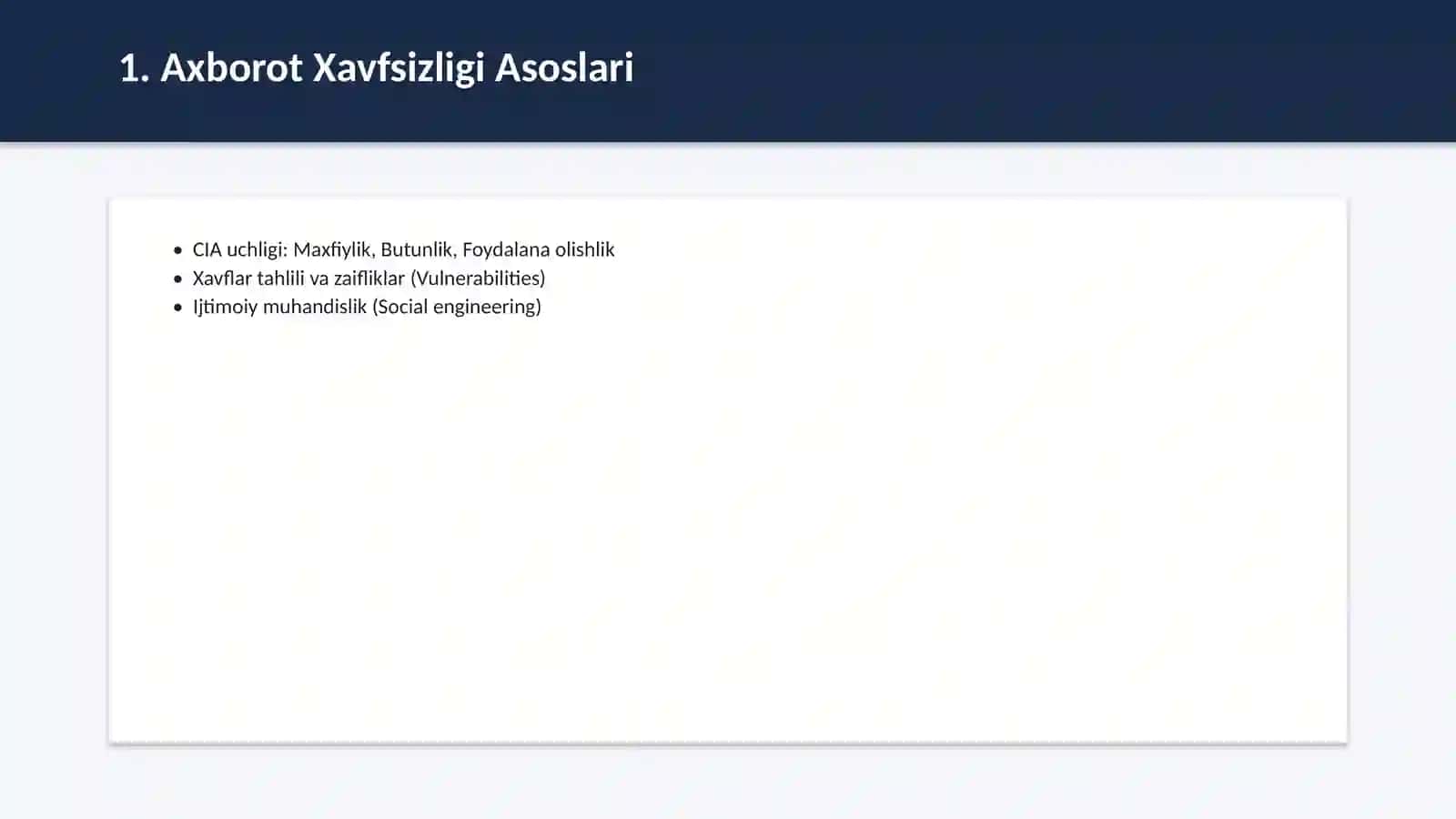 Kiberxavfsizlik va tarmoq asoslari 2