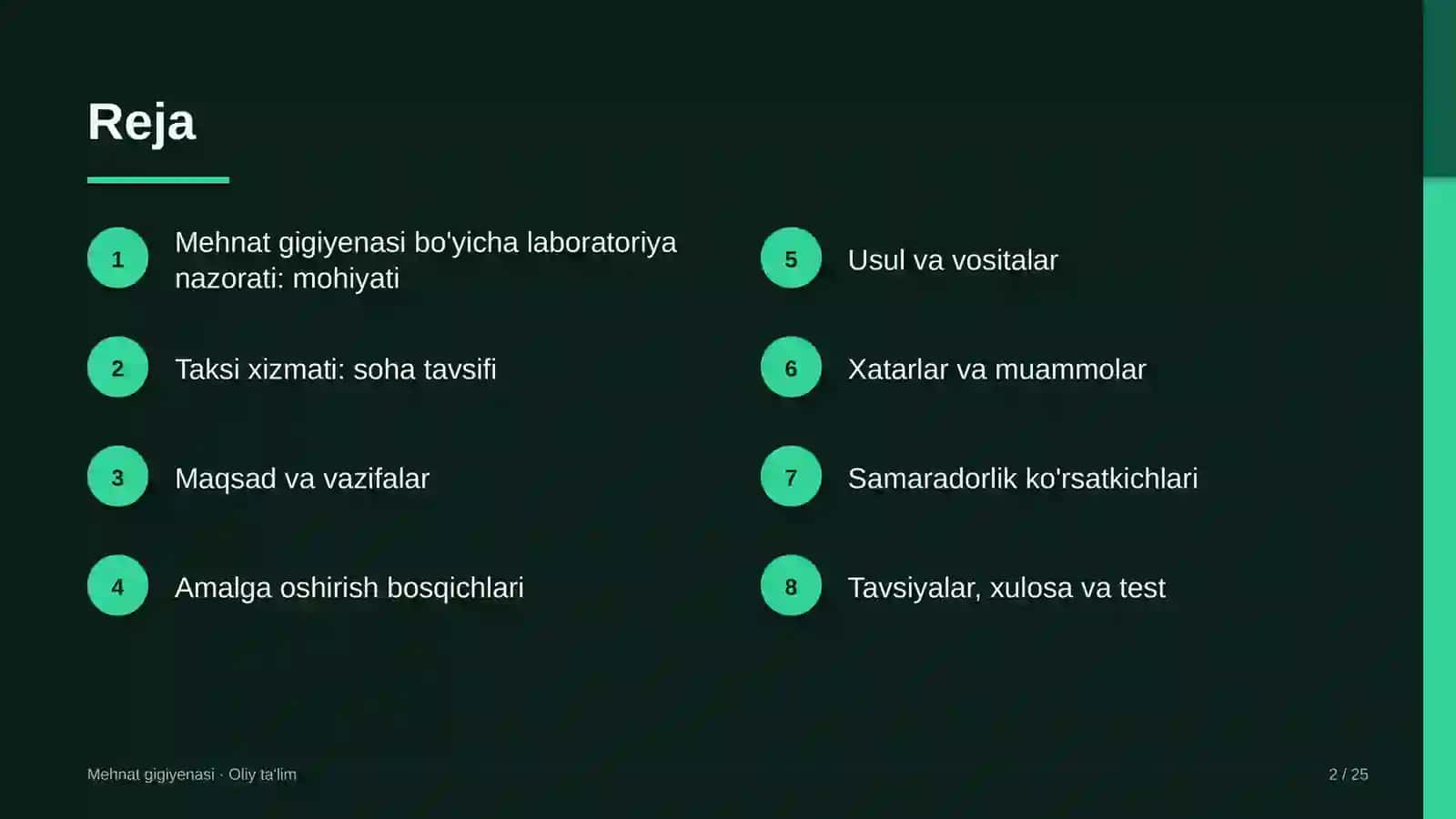taksi xizmatida mehnat gigiyenasi bo'yicha laboratoriya nazoratini tashkil etish 8450 2