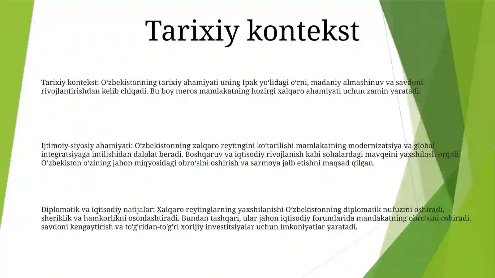 Òzbekistonning Halqaro Reytinglardagi Kòrsatgichlarini Kòtarishning Tarixiy VaSiyosiyAhamiyati 2