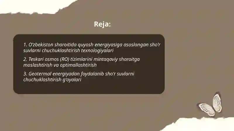 O’zbekistond sharitida shoʻr suvlarni chuchuklashtirish gʻoyasi 2