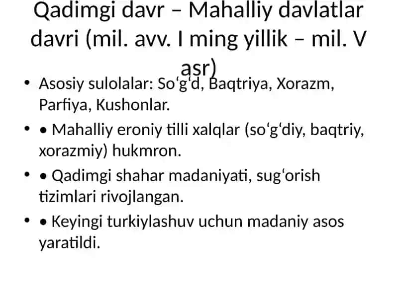 O‘ZBEK XALQINING ETNIK SHAKLLANISHI (Sulolaviy davrlashtirish asosida) 2