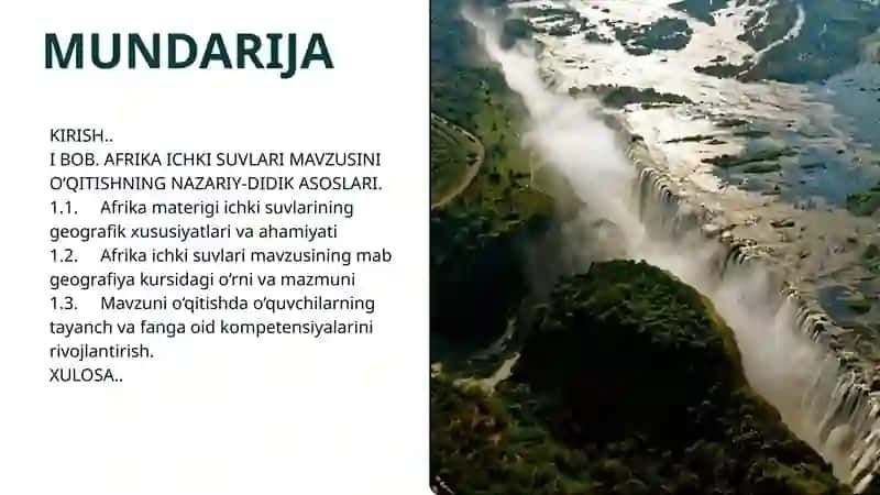 Afrika materigi ichki suvlari mavzusini o‘qitish metodikasi 2