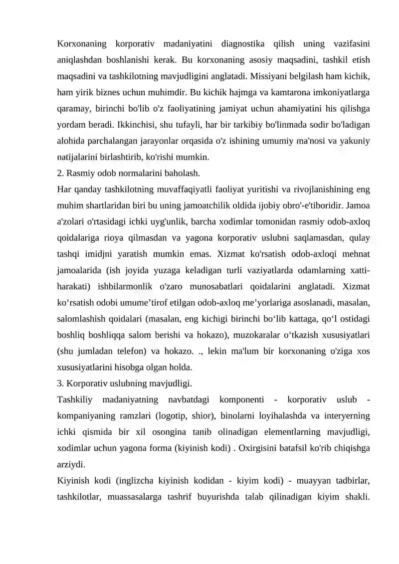 Korxona korporativ madaniyatning shakllanishi 2