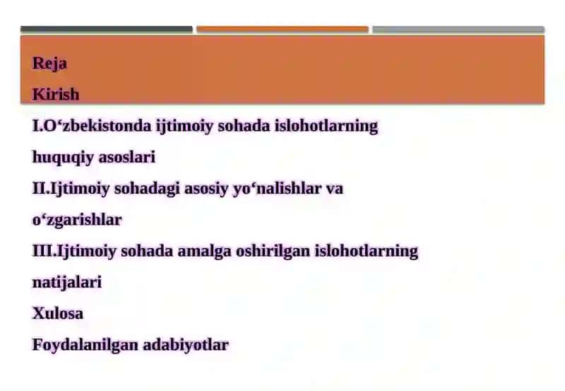 O‘ZBEKISTONDA IJTIMOIY SOHADA AMALGA OSHIRILAYOTGAN O‘ZGARISHLAR MAZMUN VA MOHIYATI 2