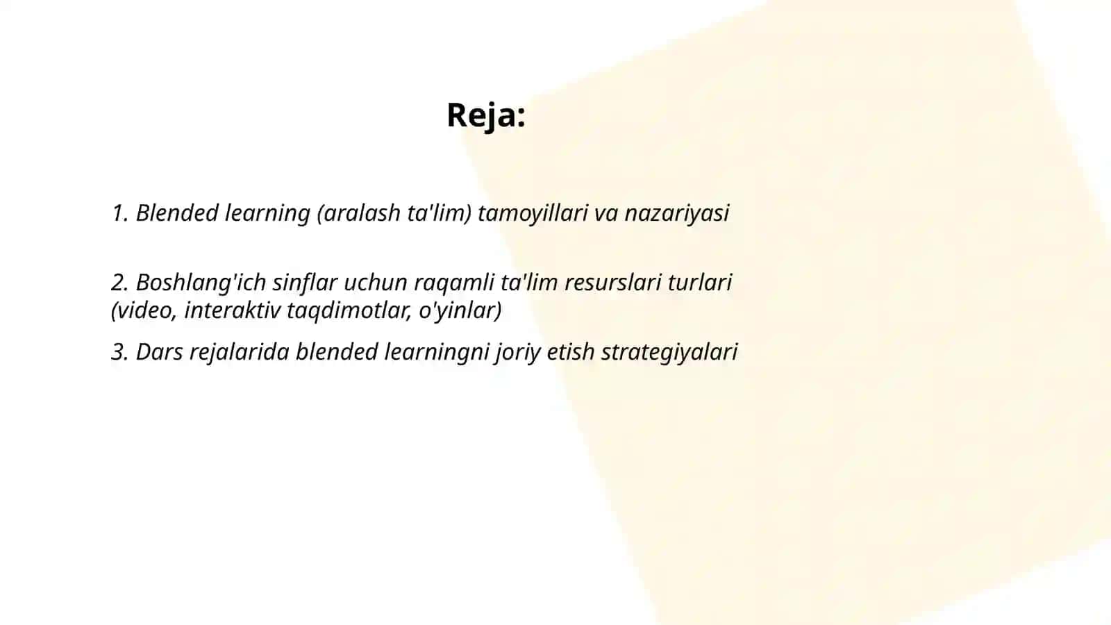 Boshlanģich sinflarda raqamli ta'lim resurslarini joriy etish. Blendedvlearning modeli 2