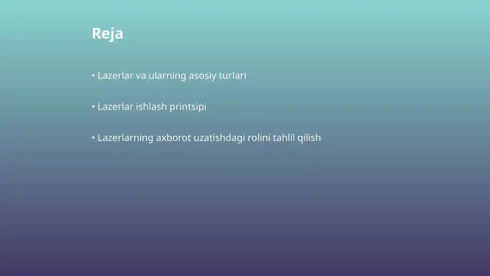 Lazerlar ishlash printsipi va axborot uzatishdagi qoʻllanilishi 2