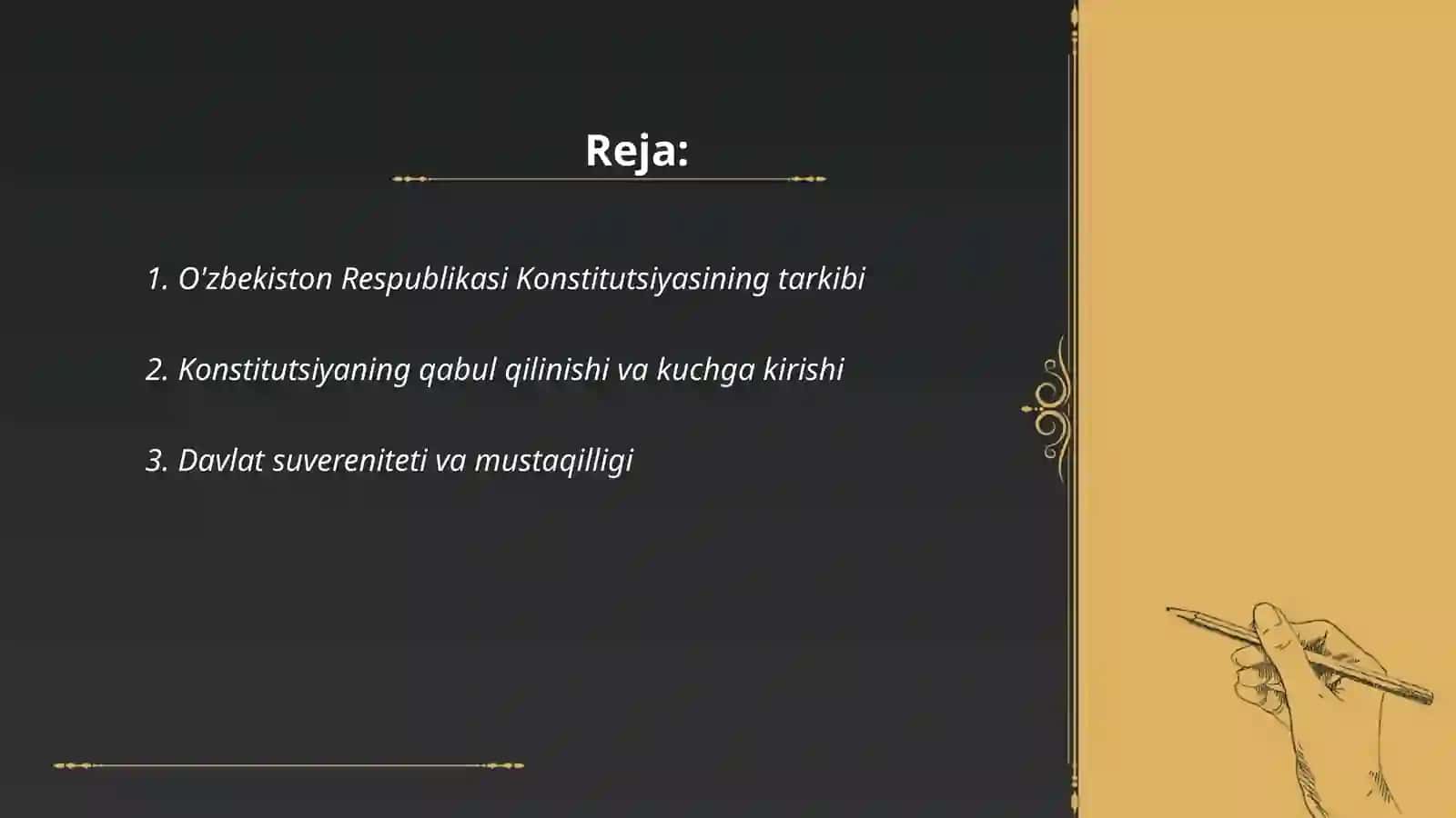 O'zbekiston Respublikasining Konstitutsiyasi davlatning huquqiy asosi 2