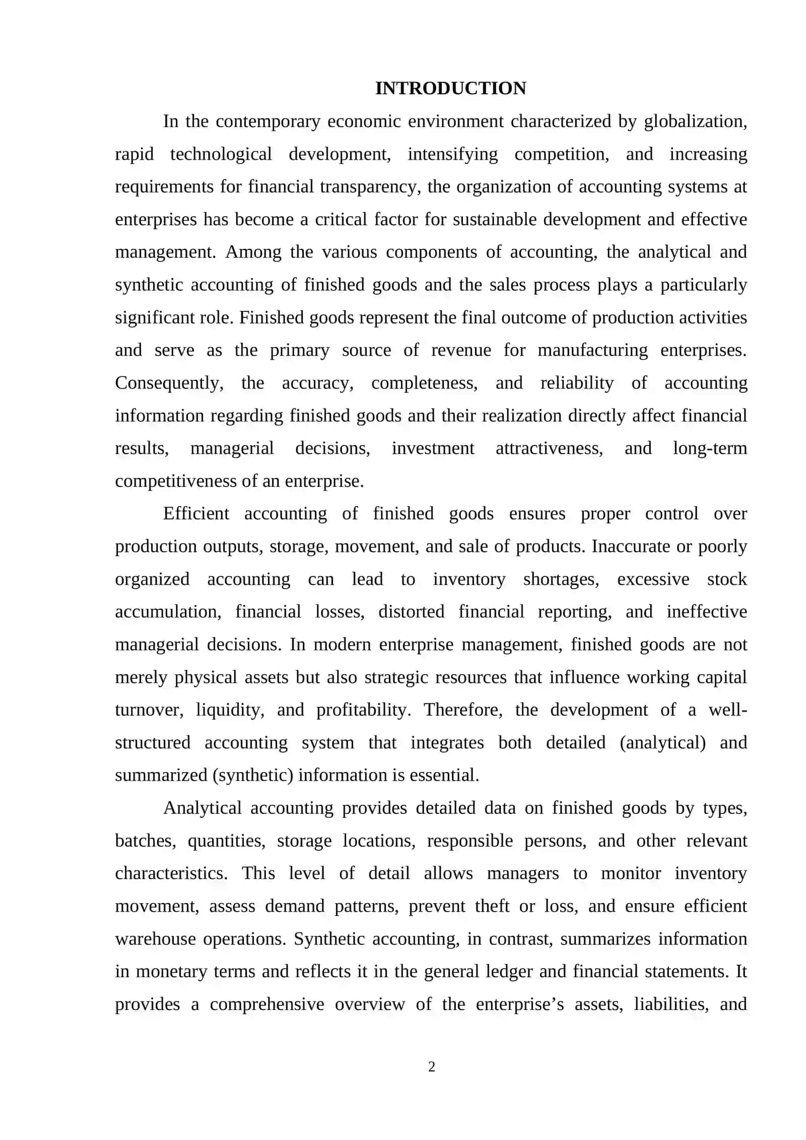ORGANIZATION OF ANALYTICAL AND SYNTHETIC ACCOUNTING OF FINISHED GOODS AND THE SALES PROCESS AT AN ENTERPRISE 2