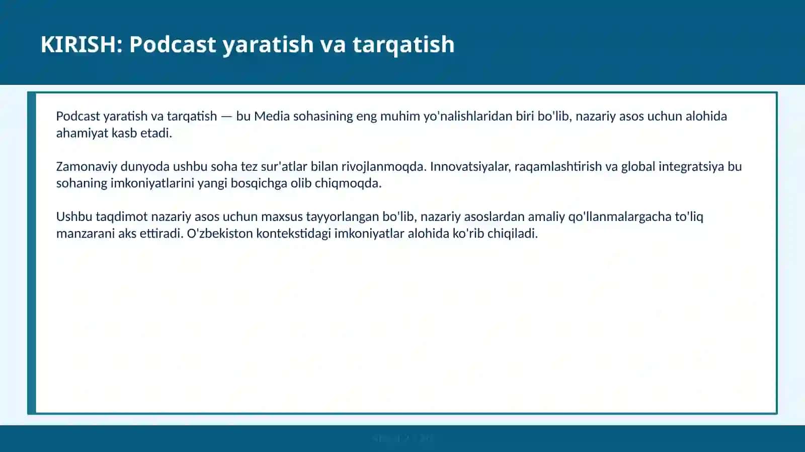 Podcast Yaratish va Tarqatish 2