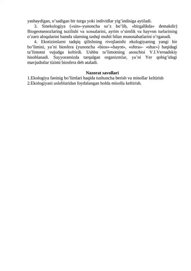 Ekologiya va Atrof Muhit Muhofazasi Fanini Tadqiqot Uslublari 2