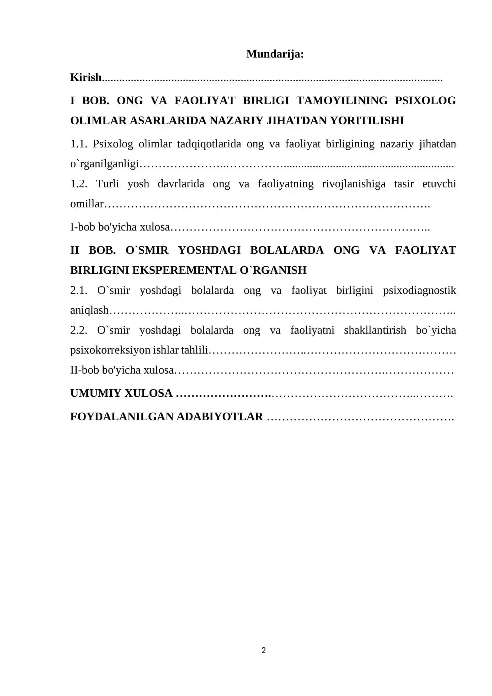 Turli yosh davrlarida ong va faoliyat birligi 2