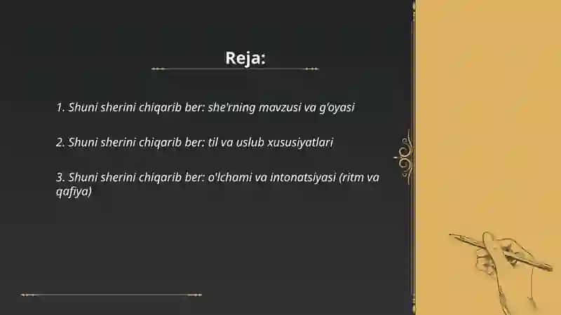 Shuni sherini chiqarib ber: she'rning mavzusi va g'oyasi 2