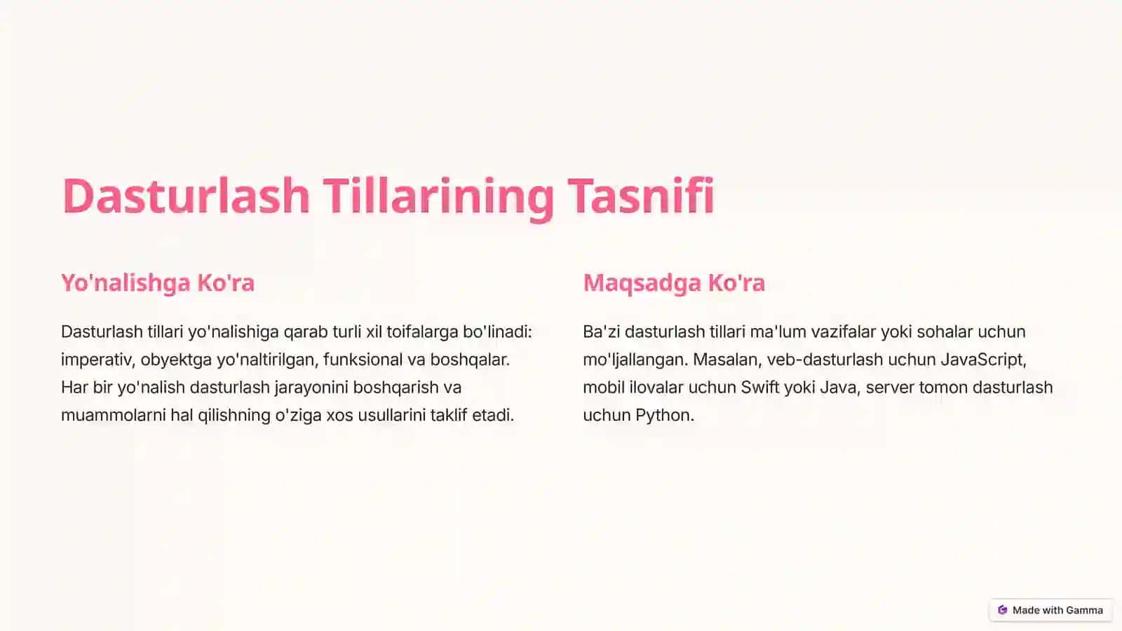 Dasturlash Tillarining Tasnifi 2