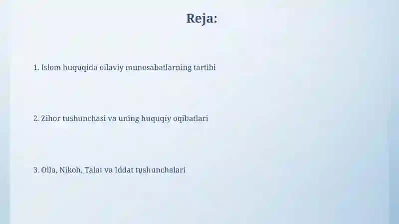 Islom huquqshunosligida oila, nikoh, taloq, idda, zihor, tushunchalarini taʼriflah 2