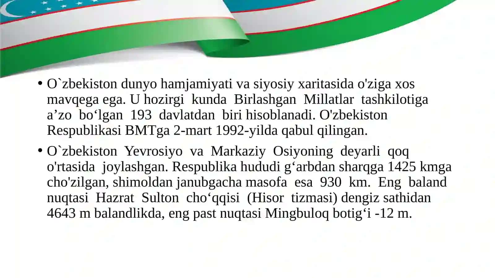 O`zbekistonning geosiyosiy o`rni va munosabatlari 2