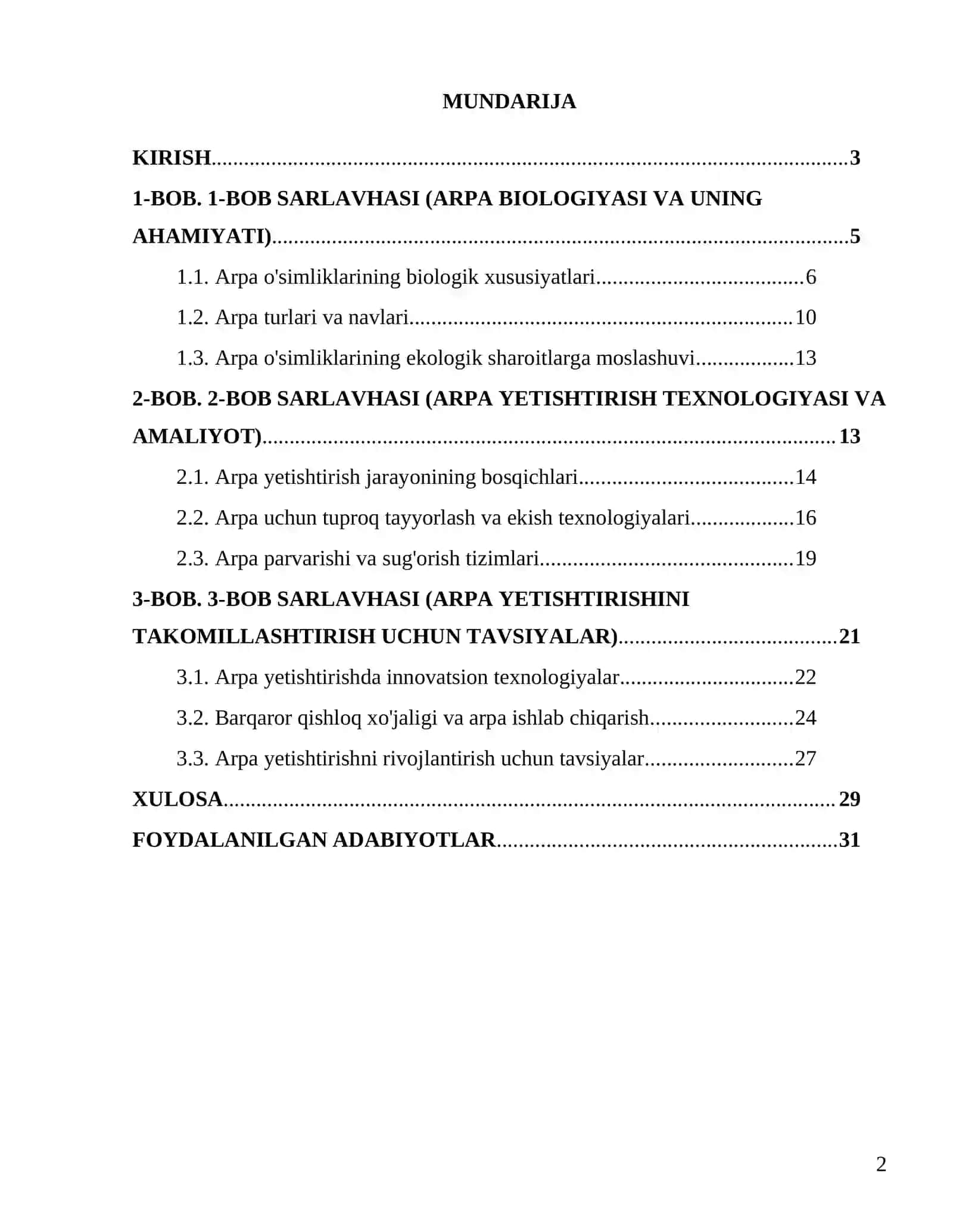 Arpa biologiyasi va yetishtirish texnologiyasi 2