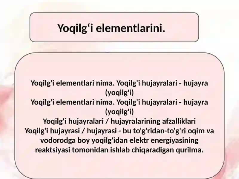 Yoqilg'i elementlari va hujayralar 2