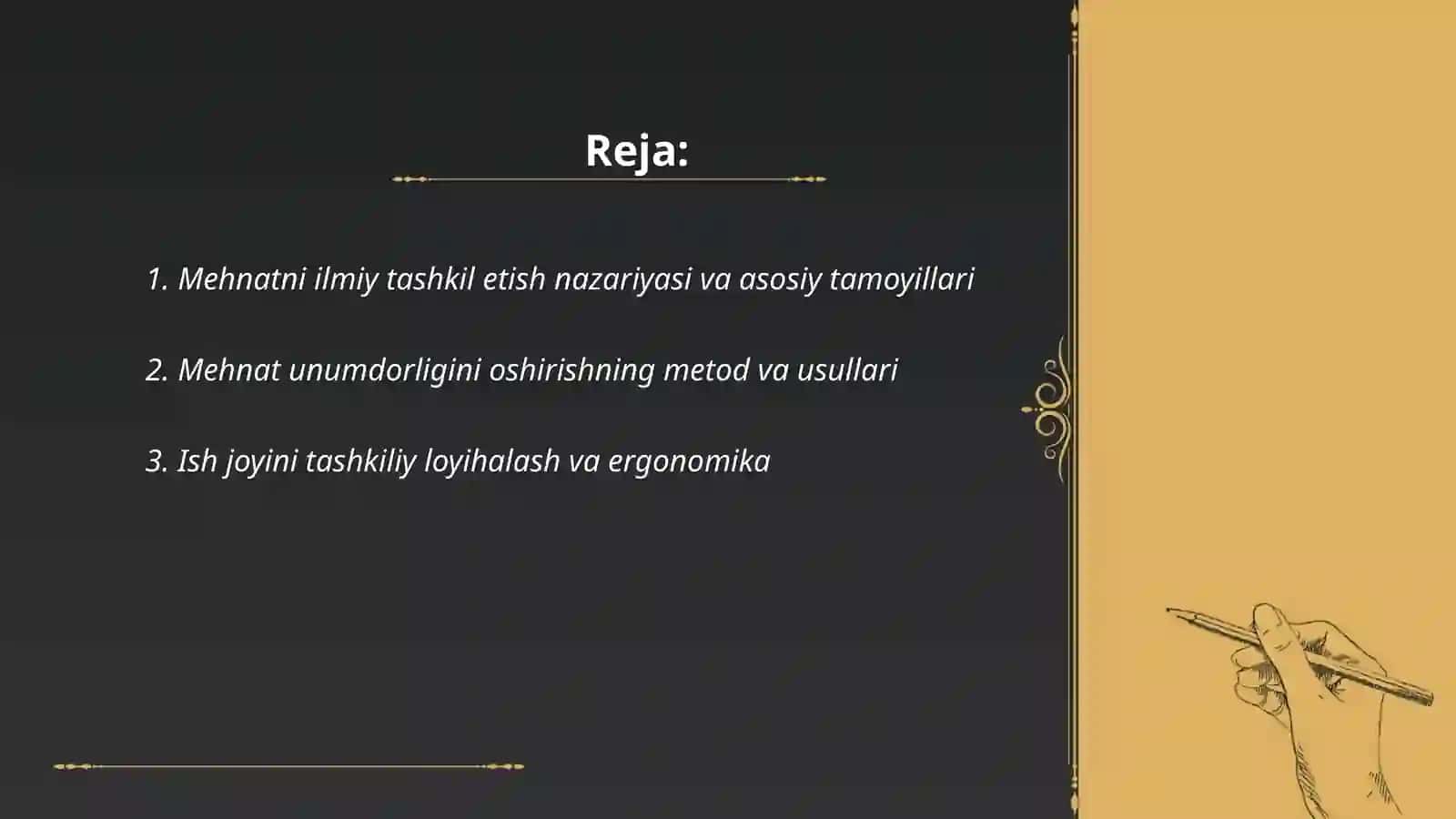 Mehnatni ilmiy tashkil etish va unumdorligi 2