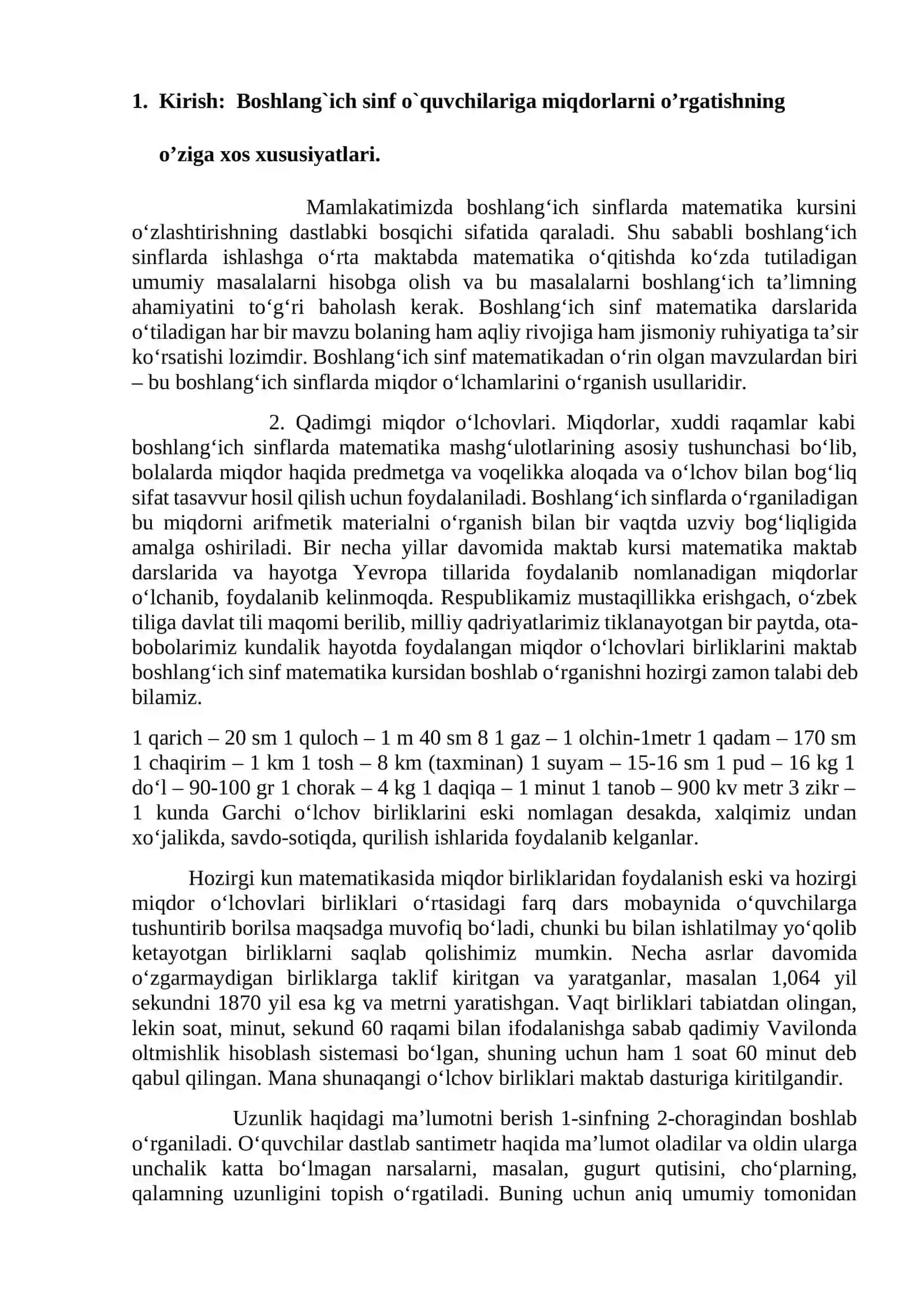 O‘quvchilarni vaqt, uzunlik va ularning o‘lchov birliklari bilan tanishtirish 2