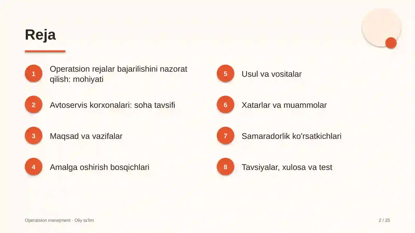 Avtoservis korxonalarida operatsion rejalarni bajarilishini nazorat qilish 2