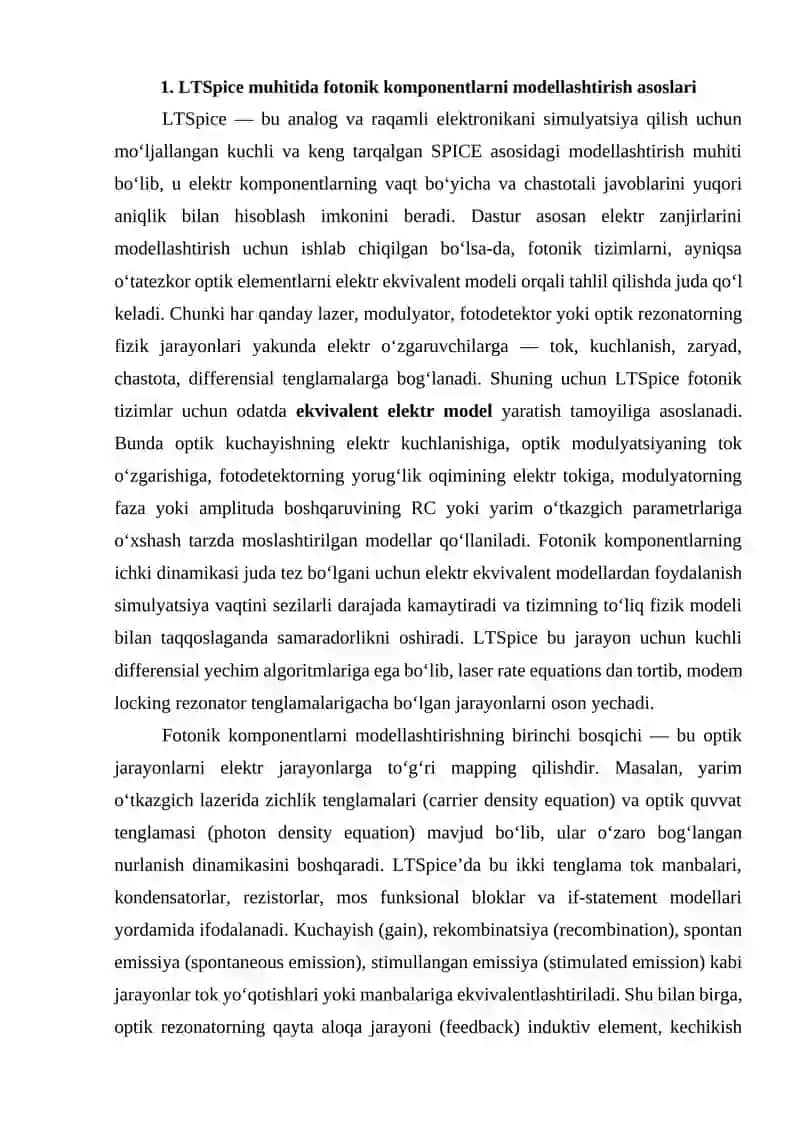 LTSpice-da O‘tatezkor Fotonik Komponentlarni Simulyatsiya Qilishni O‘rganish 2