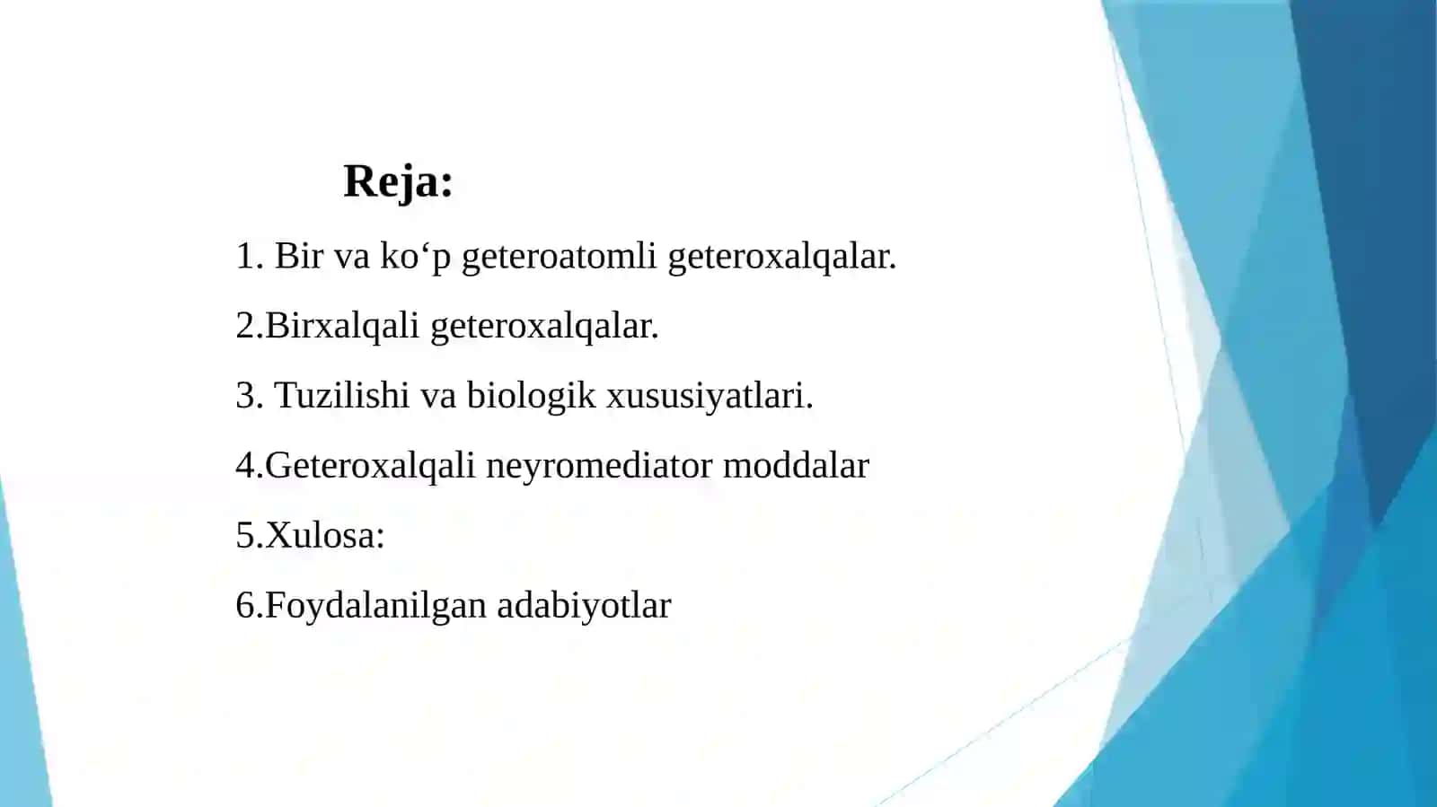 Geteroxalqali birikmalar metabolitlar va dorivor vositalar sifatida. Geteroxalqa saqlagan neyromediatorlar. 2