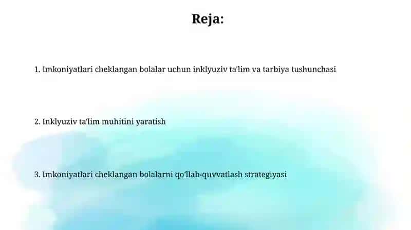 Imkoniyati cheklangan bolalarni inklyuziv ta'lim va tarbiyalash konsepsiyasi 2