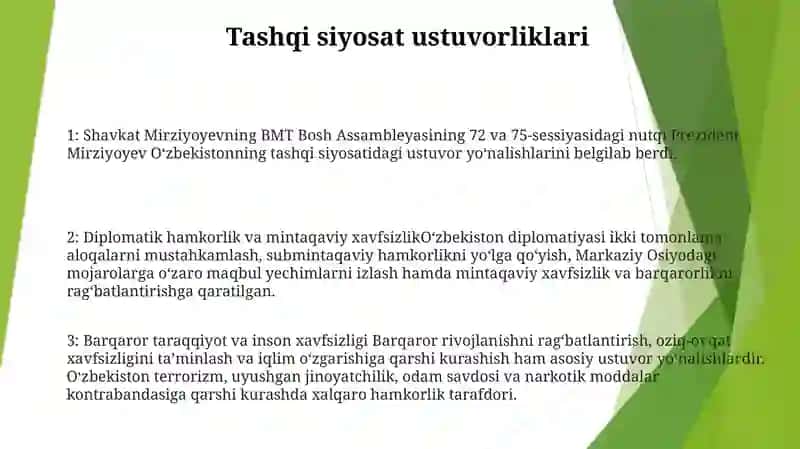 Shavkat Mirziyoyevning BMT Bosh Assambilasing 72 Va 75 Sessiyalaridagi Nutqi Va Uning Ma’Zmuni 2