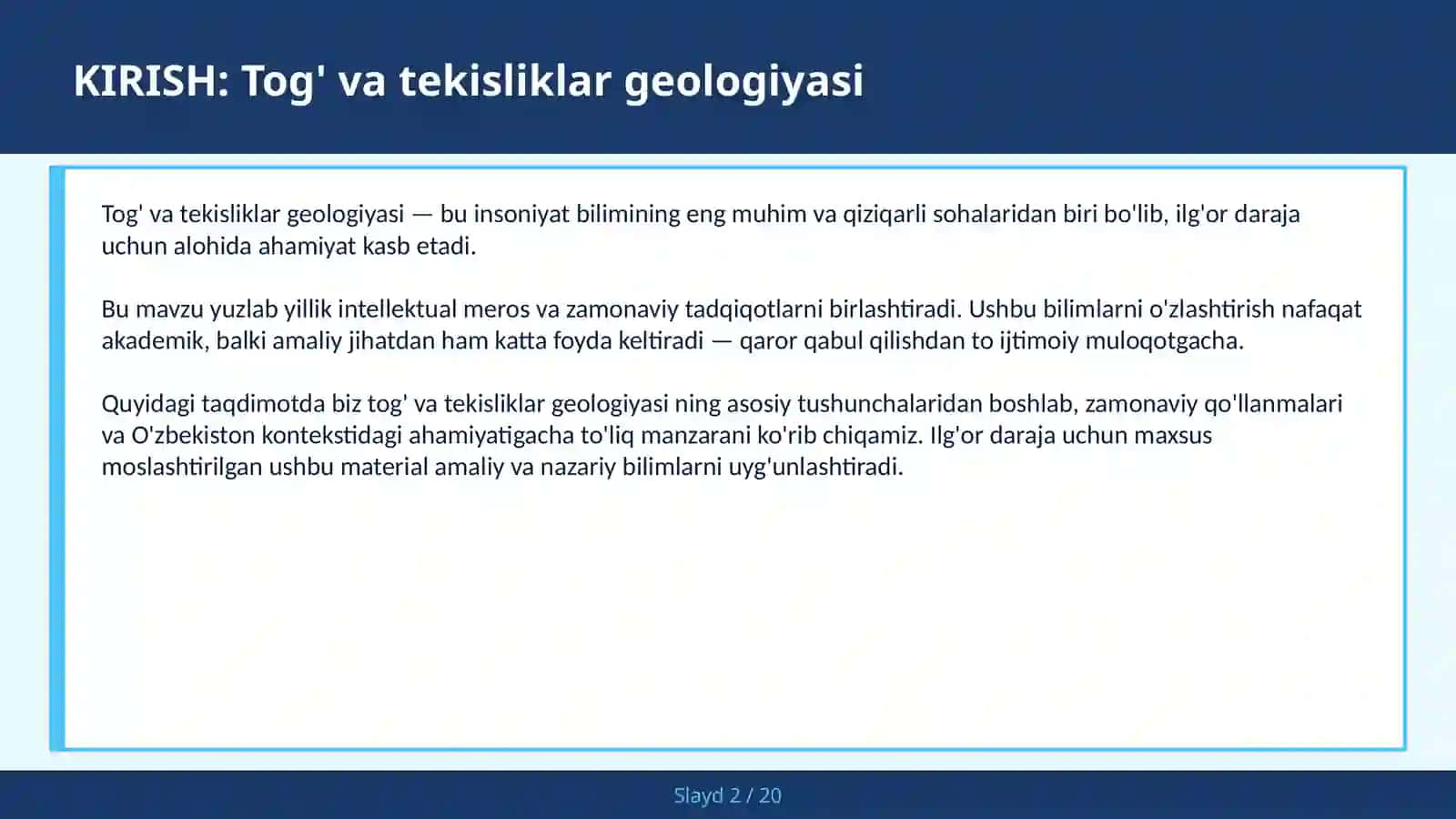 TOG' VA TEKISLIKLAR GEOLOGIYASI 2