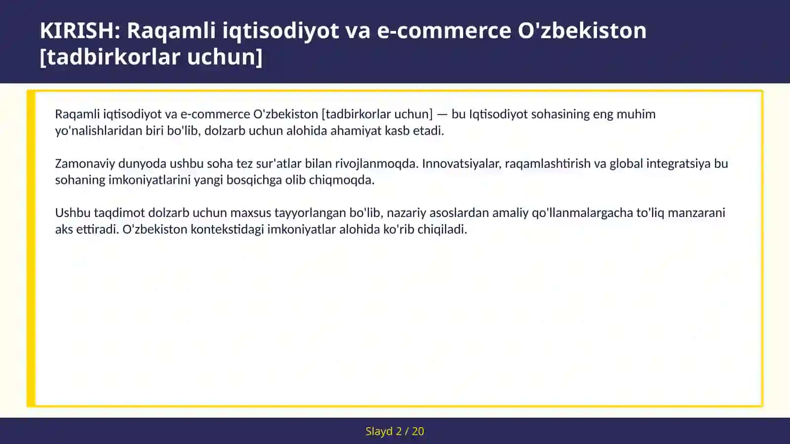 Raqamli iqtisodiyot va e-commerce O'zbekiston [tadbirkorlar uchun] 2