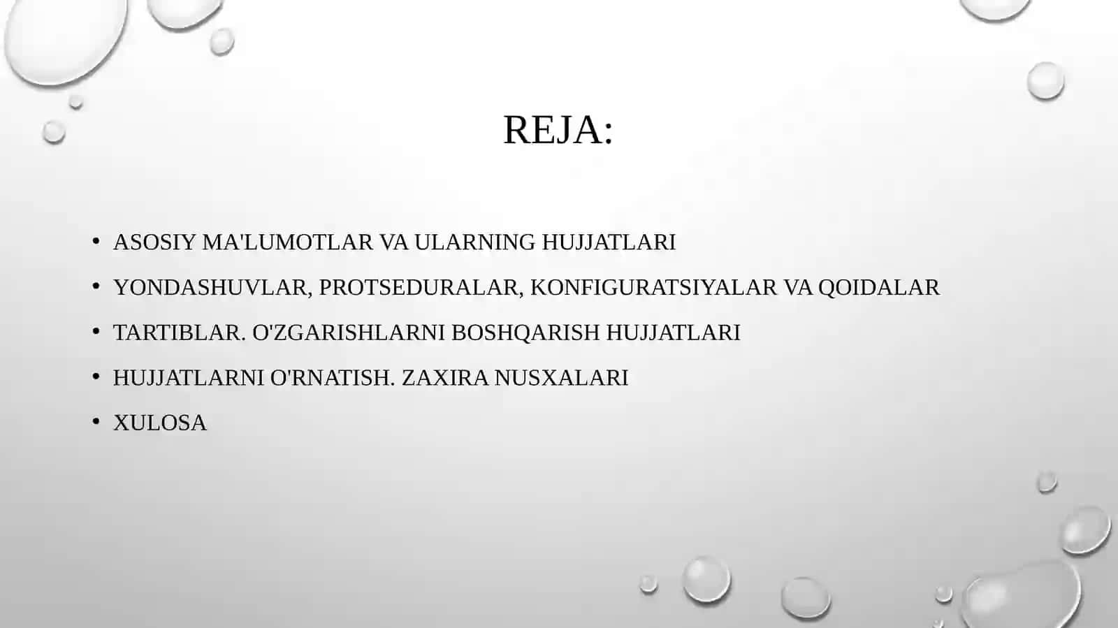 Tarmoq bilan ishlash.Asosiy ma'lumotlar va ularning hujjatlari. Yondashuvlar, protseduralar, konfiguratsiyalar va qoidalar. Tartiblar. O'zgarishlarni boshqarish hujjatlari. Hujjatlarni o'rnatish.Zaxira nusxalari 2
