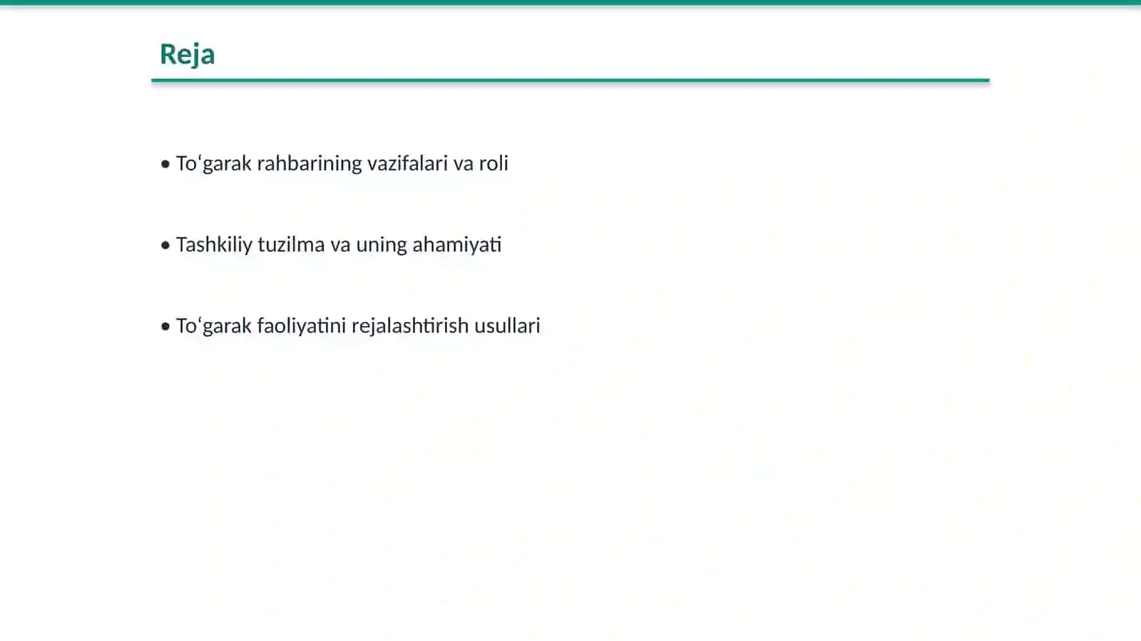 Toʻgarak rahbarining tashkiliy tayyorgarligi 2
