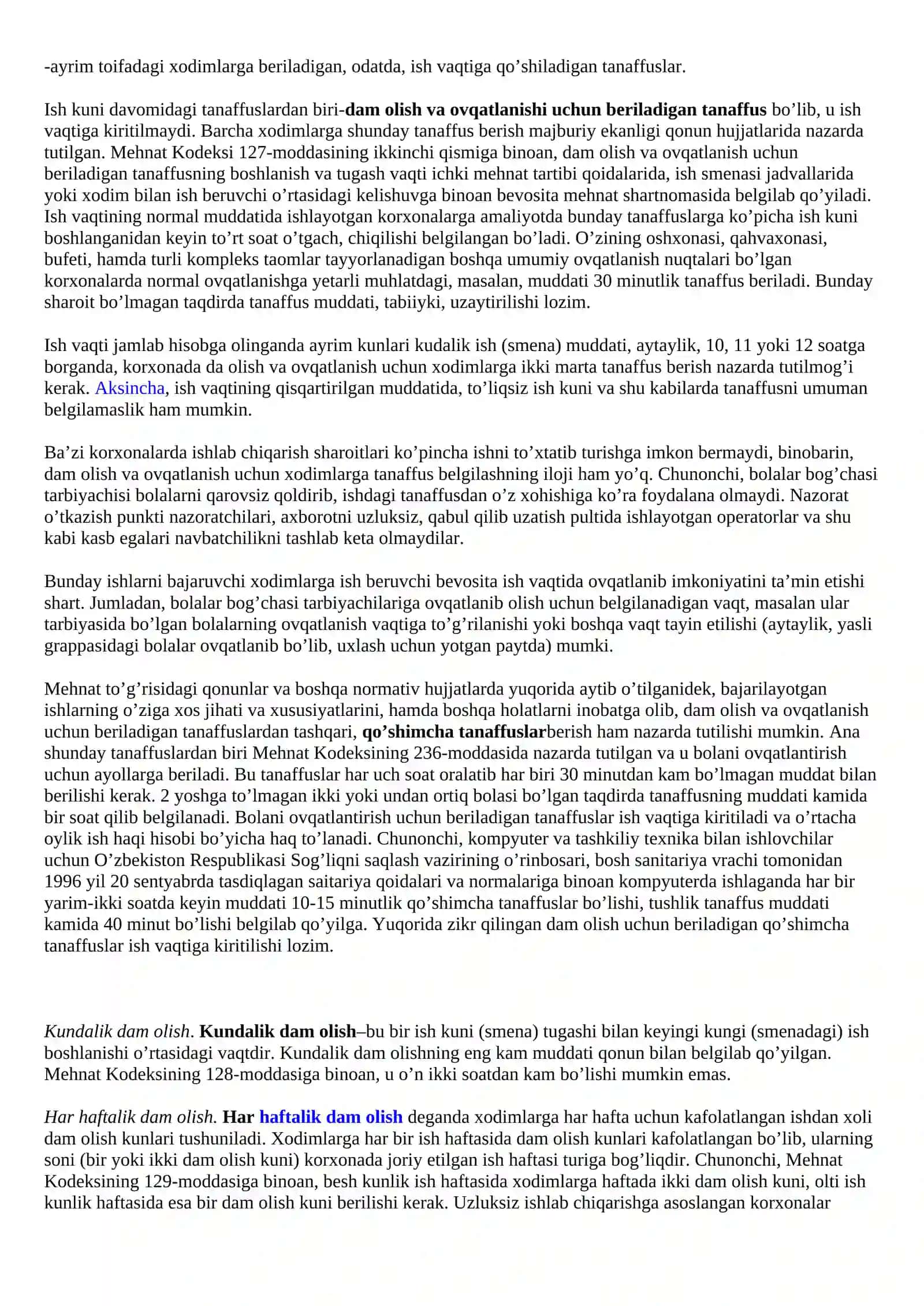 Dam olish vaqti va uning huquqiy kafolatlari 2