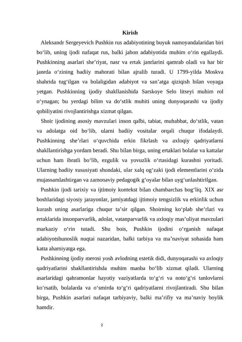 Aleksandr Sergeyevich Pushkin ijodi bilan tanishish. She’r va ertaklarining g‘oyaviy-tarbiyaviy jihatlari 2