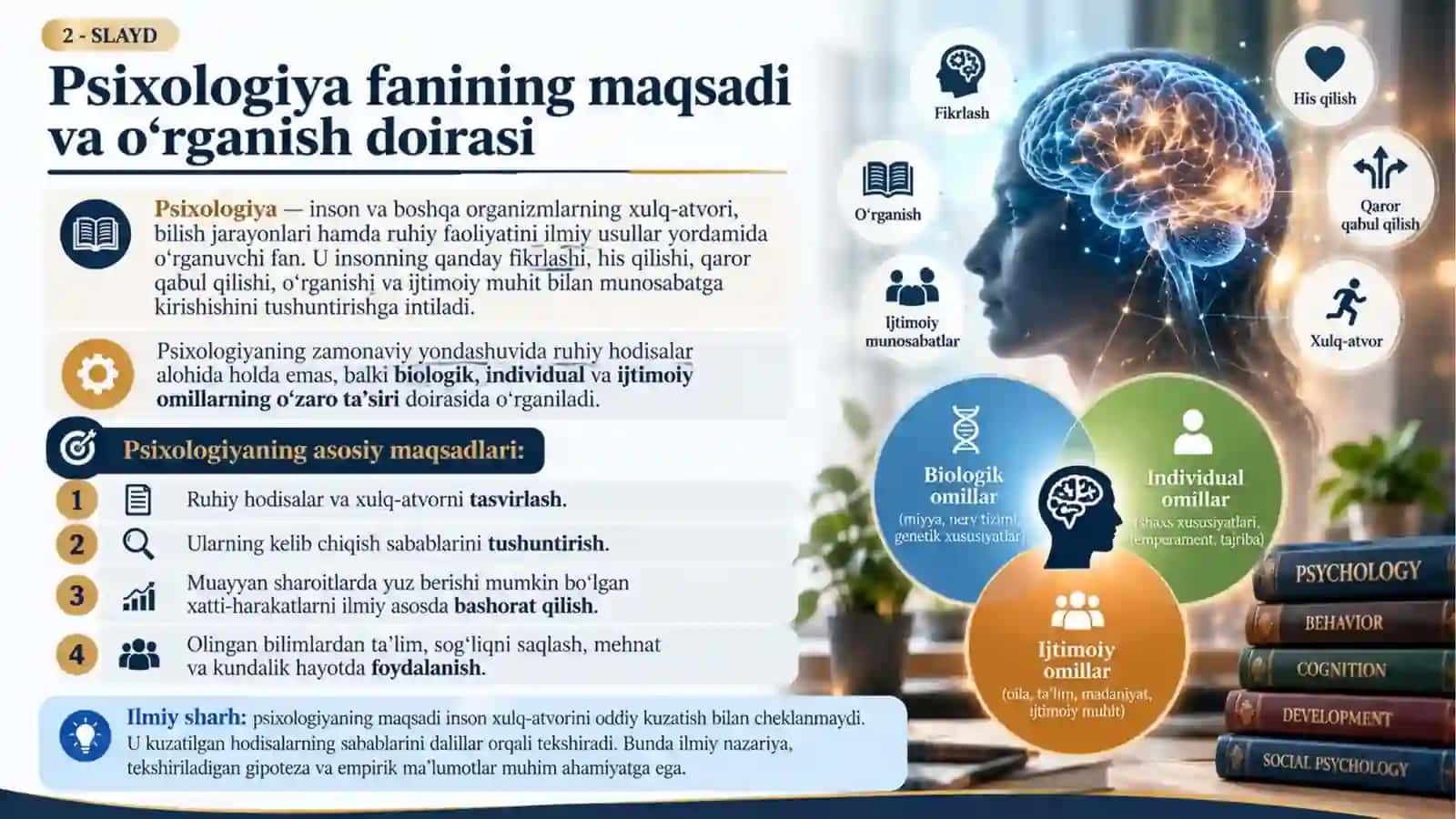 Psixologiya fanining predmeti, rivojlanish tarixi, tadqiqot metodlari va tarmoqlari — 30 slaydli taqdimot 2