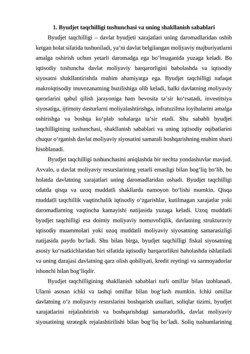 Byudjet taqchilligi va davlat qarzi sabablari va oqibatlari 2