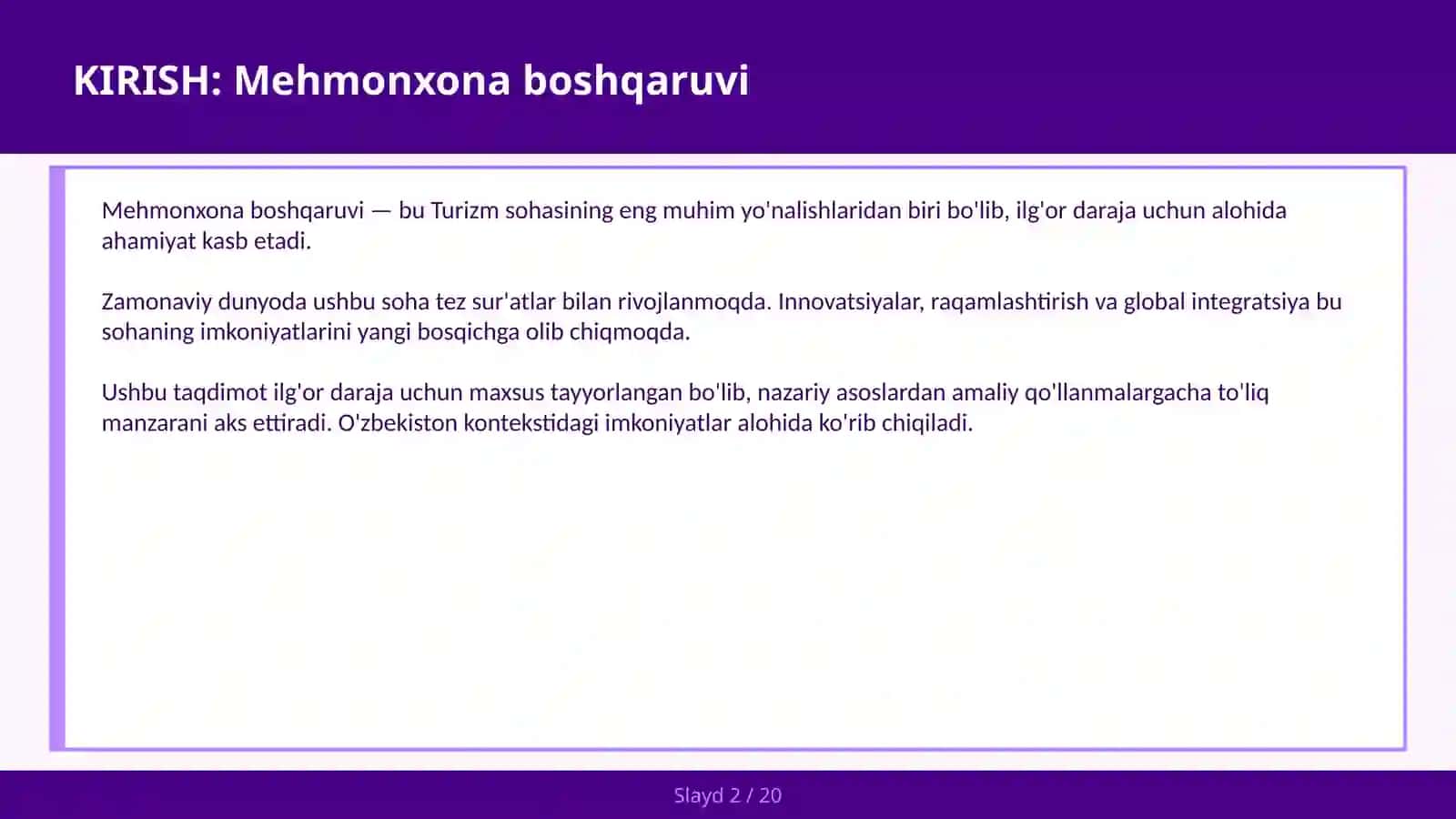 Mehmonxona boshqaruv 2