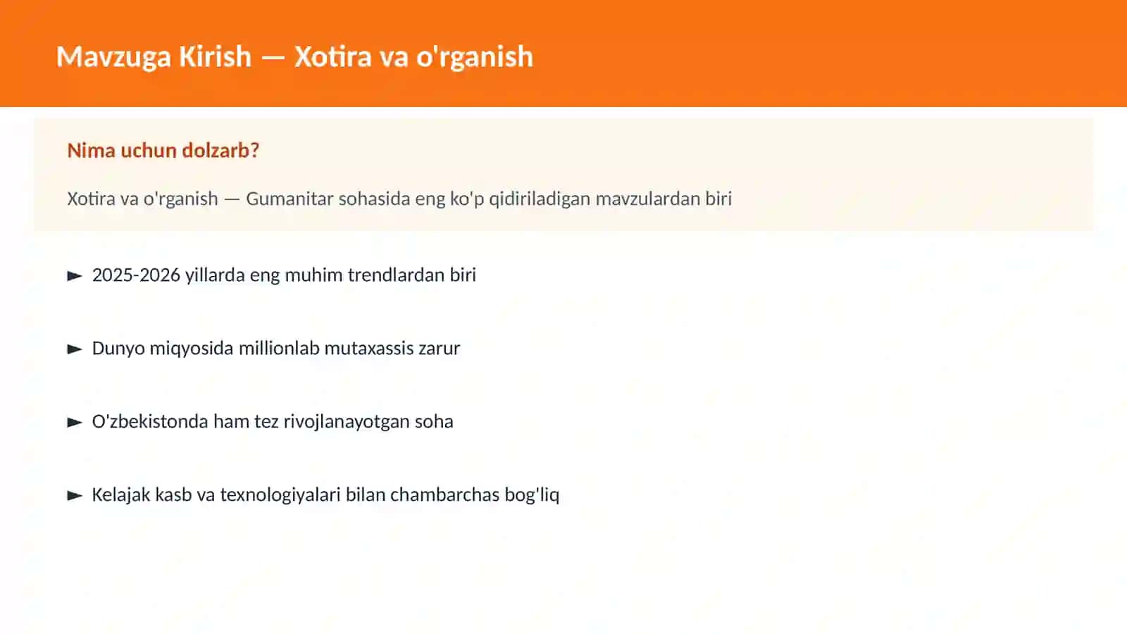 Xotira va o'rganish 2