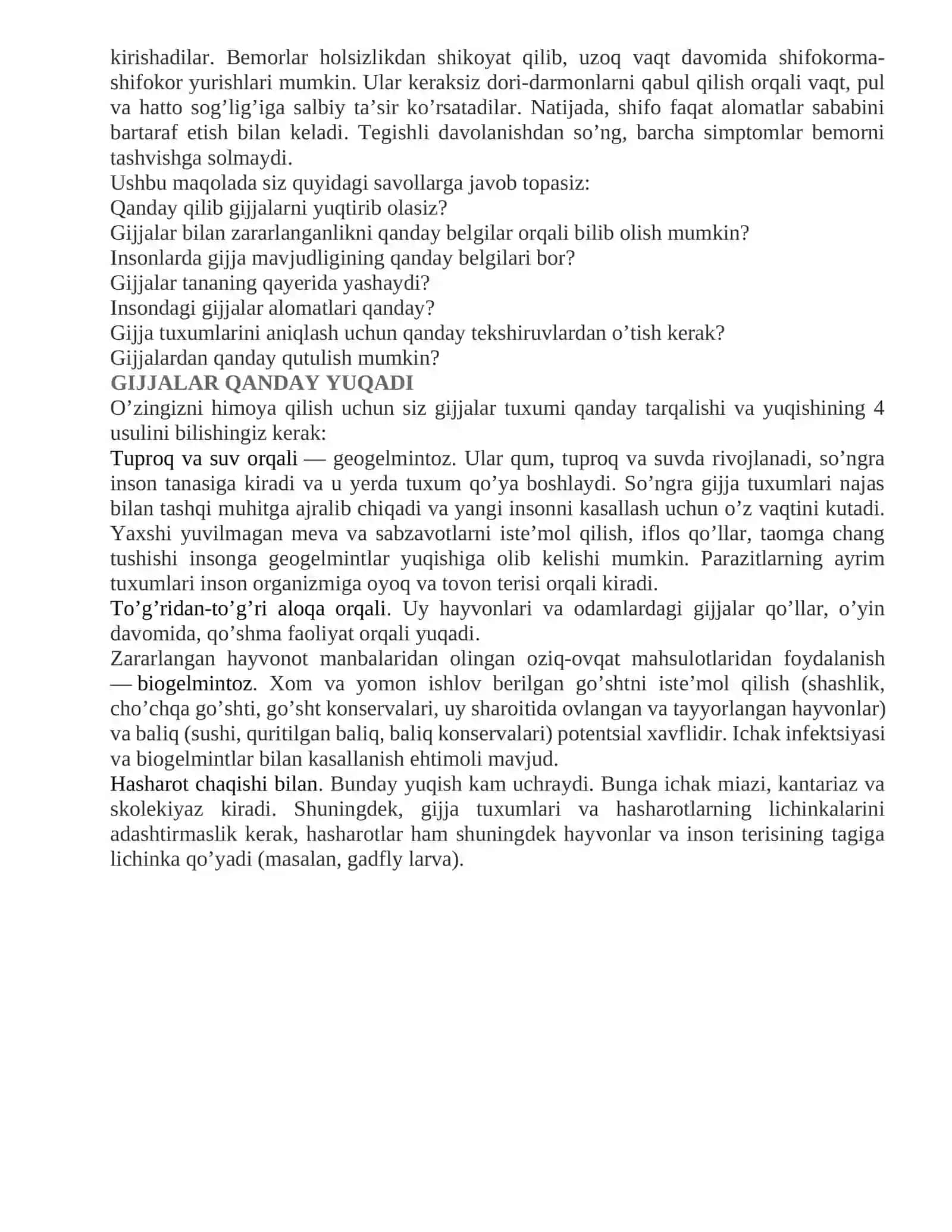 ODAMLARDAGI GIJJA — TURLARI, YUQISHI, ULARDAN QUTULISH, GIJJA MAVJUDLIGI BELGILARI, DAVOLASH 2