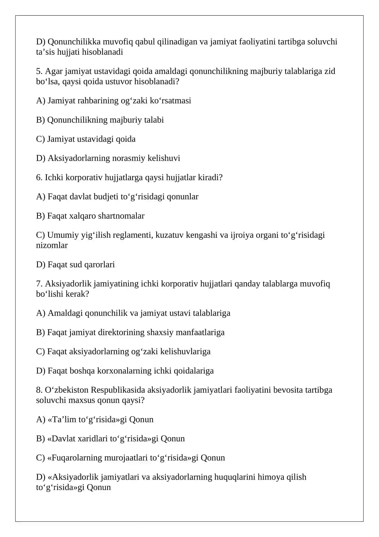 Korporativ huquq manbalari iyerarxiyasi qonun, ustav va ichki korporativ hujjatlarning o‘zaro nisbati test.docx 2
