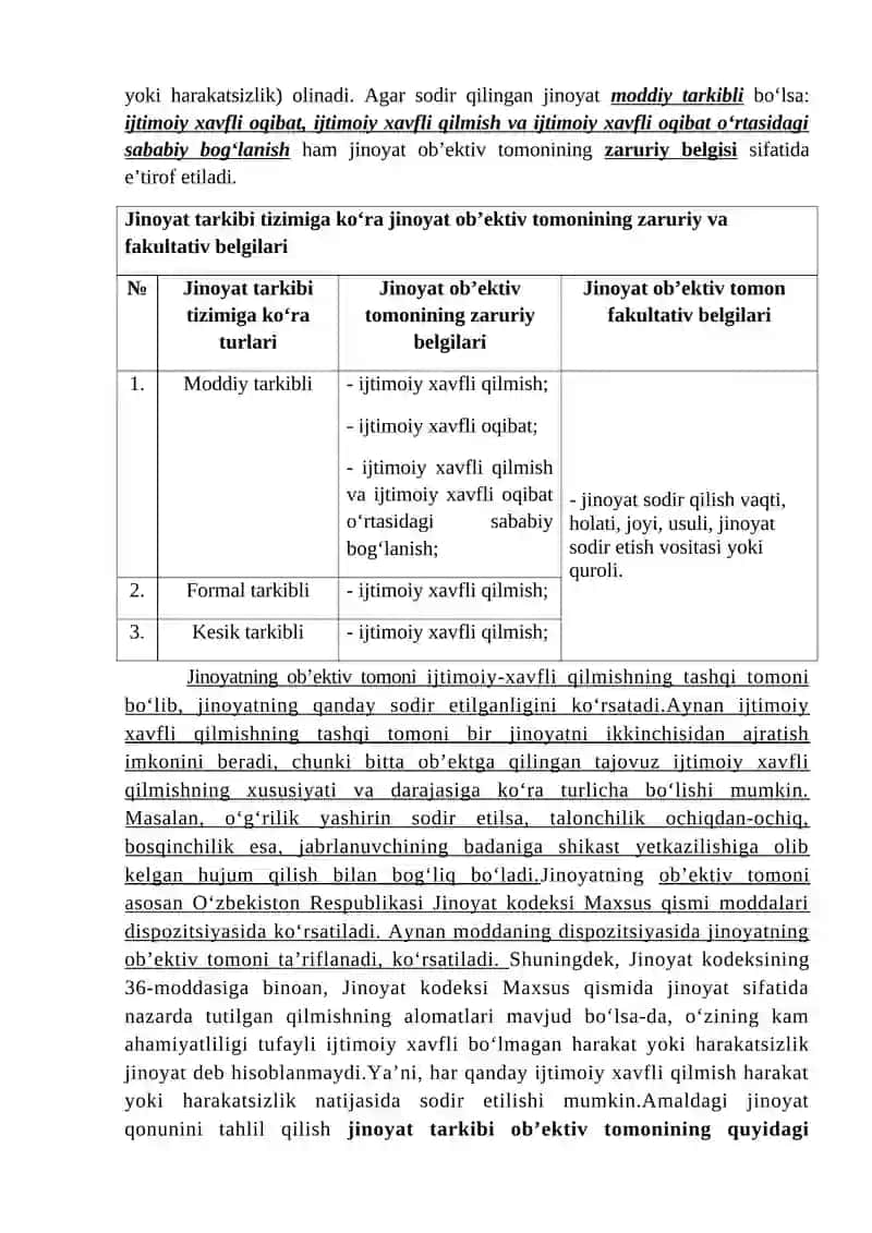 Jinoyatning obyektiv tomoni va subyektiv tomoni 2