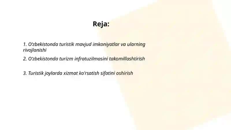 O‘zbekistonda Turizmning Qo‘shimcha Xizmatlarini Rivojlanishi 2