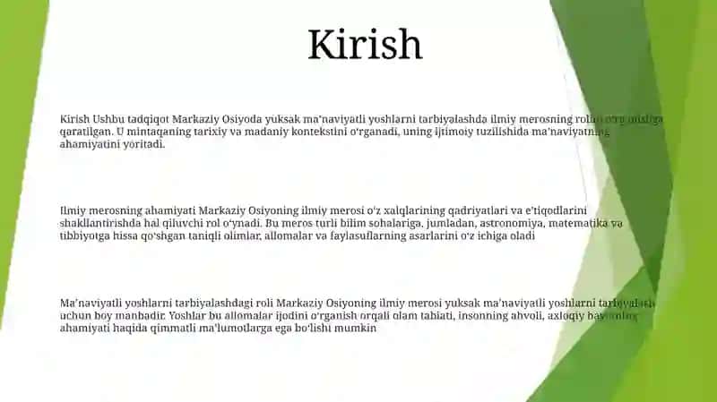 Yuksak Ma'Naviyatli Yoshlarni Tarbiyalashda O'Rta Osiyo Allomalari Ilmiy Merosining O'Rni Boy👦 2