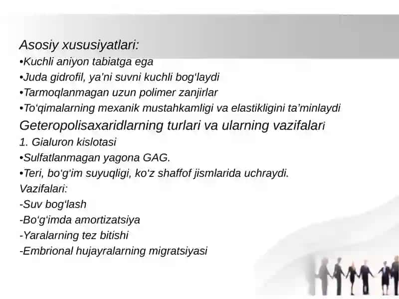 mustaqil ish geteropolisaxaridlar kasalliklar gidrofil gialin kislota 2