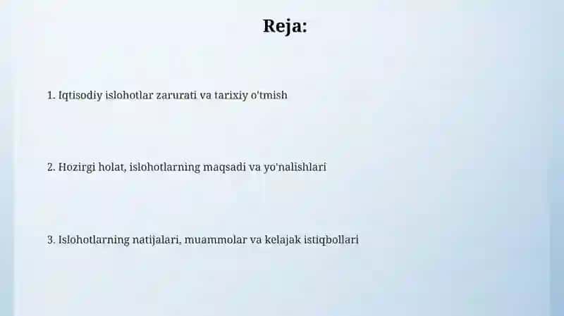 Iqtisodiy islohotlar davr talabi 2