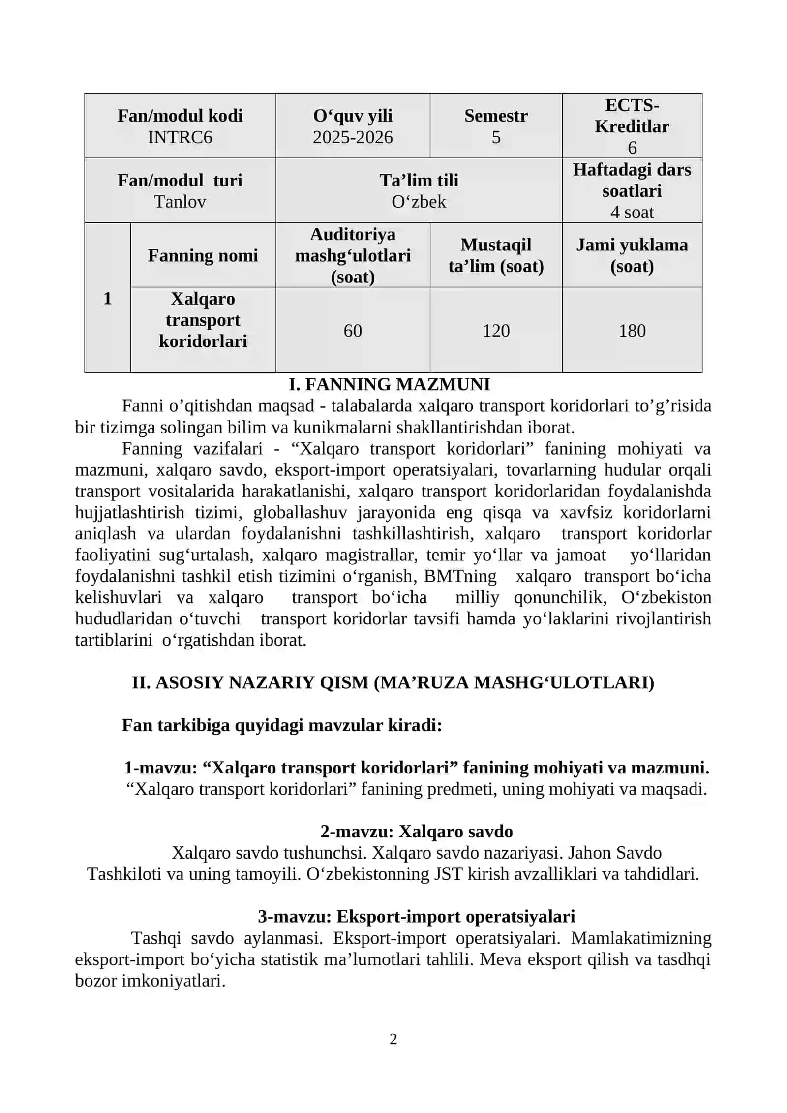Xalqaro transport koridorlari 2