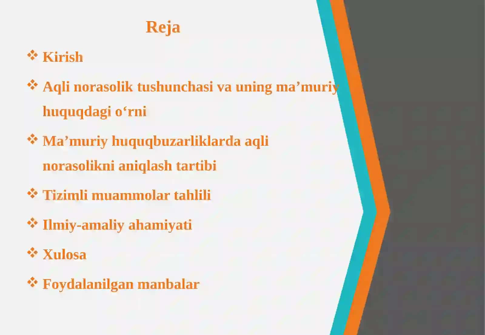 Mamuriy huquqbuzarliklarda aqli norasolik. 2